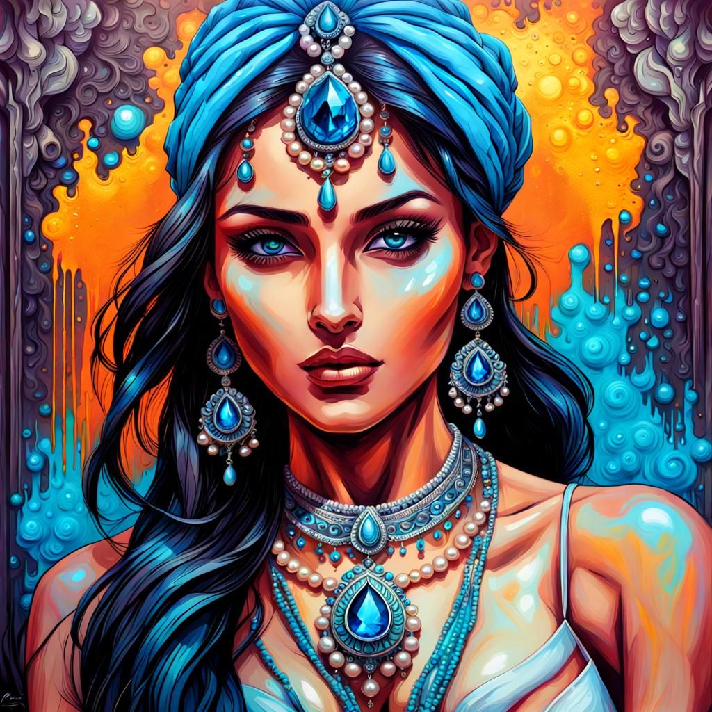 Indian Fantasy Girl with Crystal Eyes in Graffiti Art Style