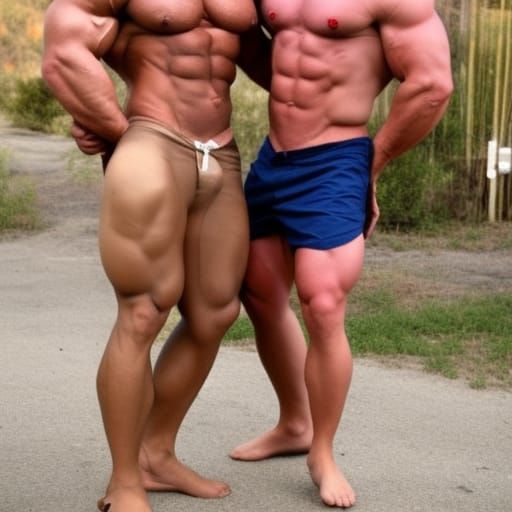 Two Smiling Bodybuilders Enjoying Each Other's Company