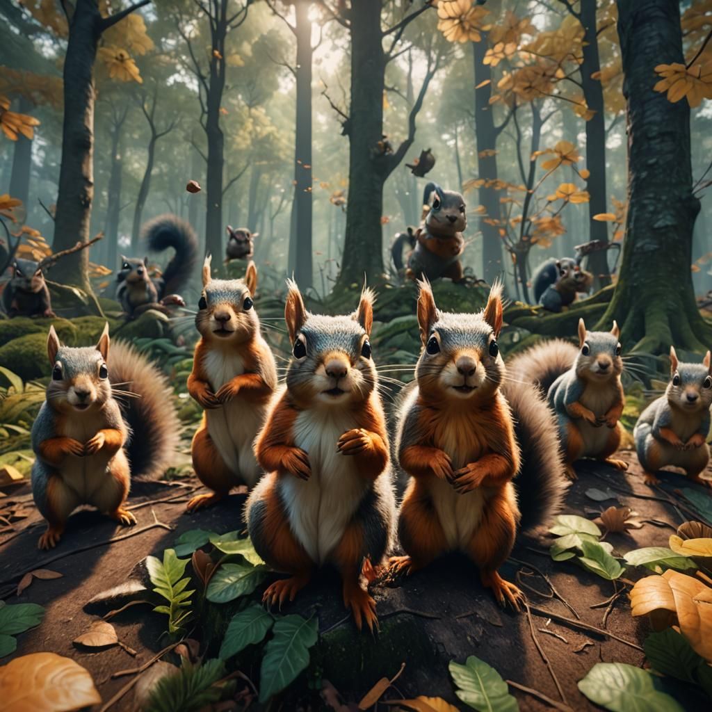 Squirrels Stare into Fisheye Lens: Fantasy Concept Art