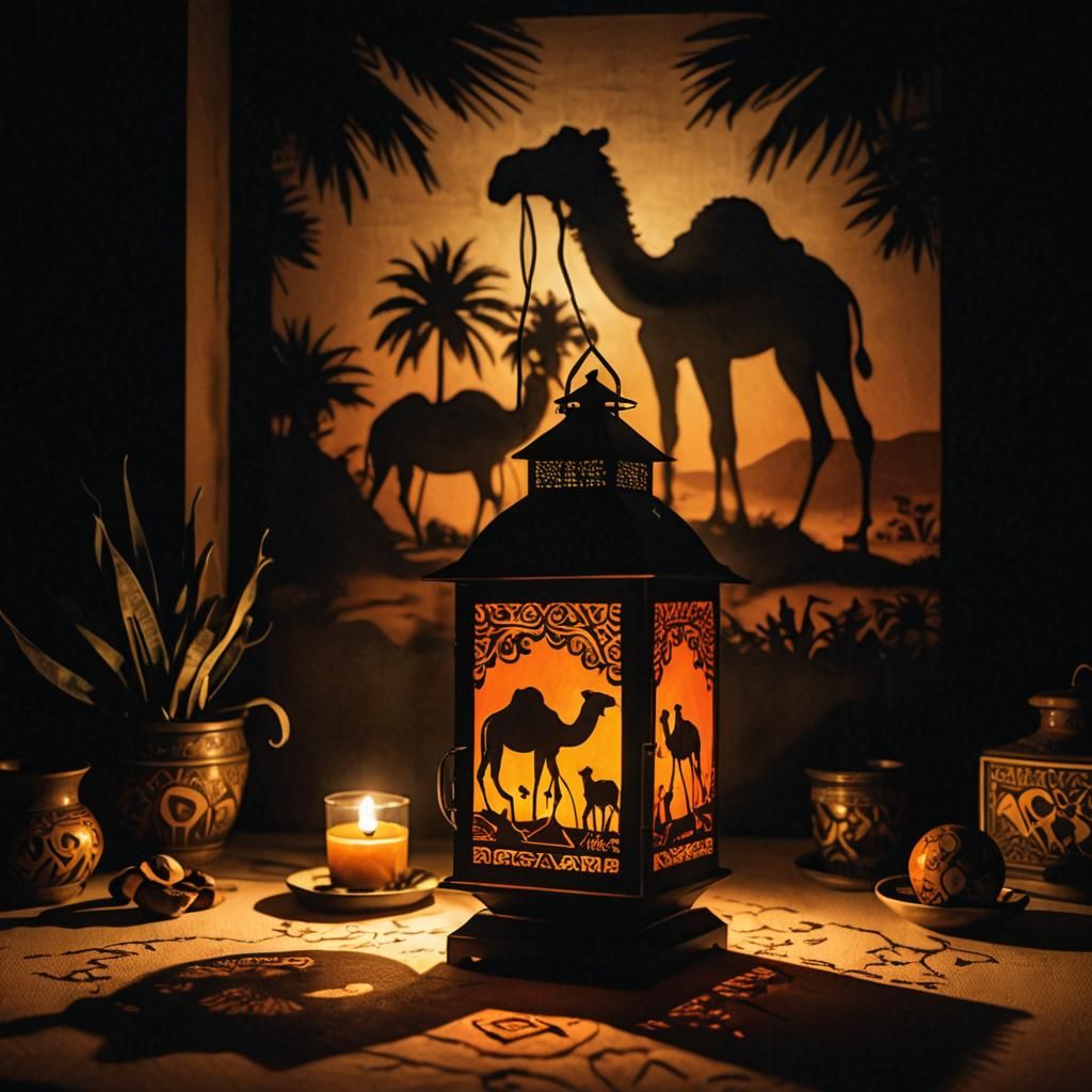 African Camel Safari Lantern in 80s Retro Style