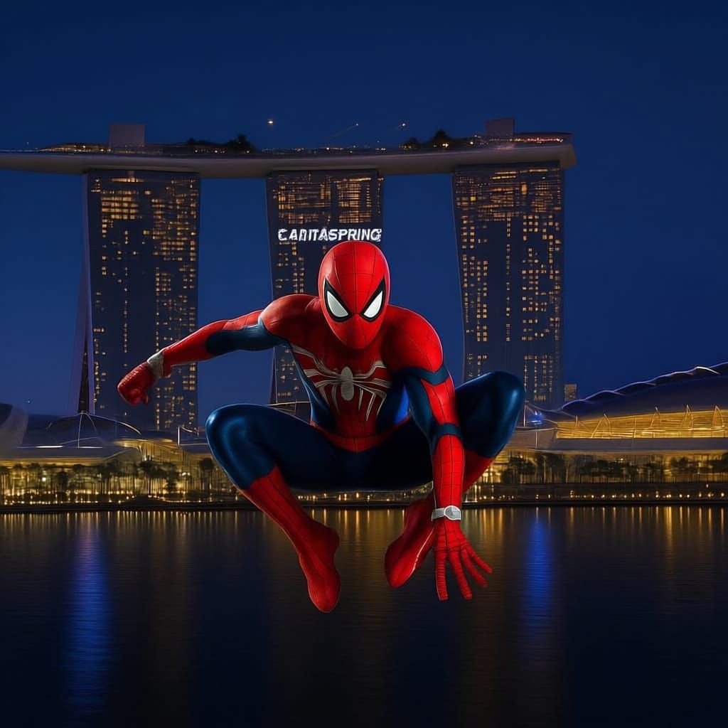 Spiderman Leaps Across Singapore Skyline