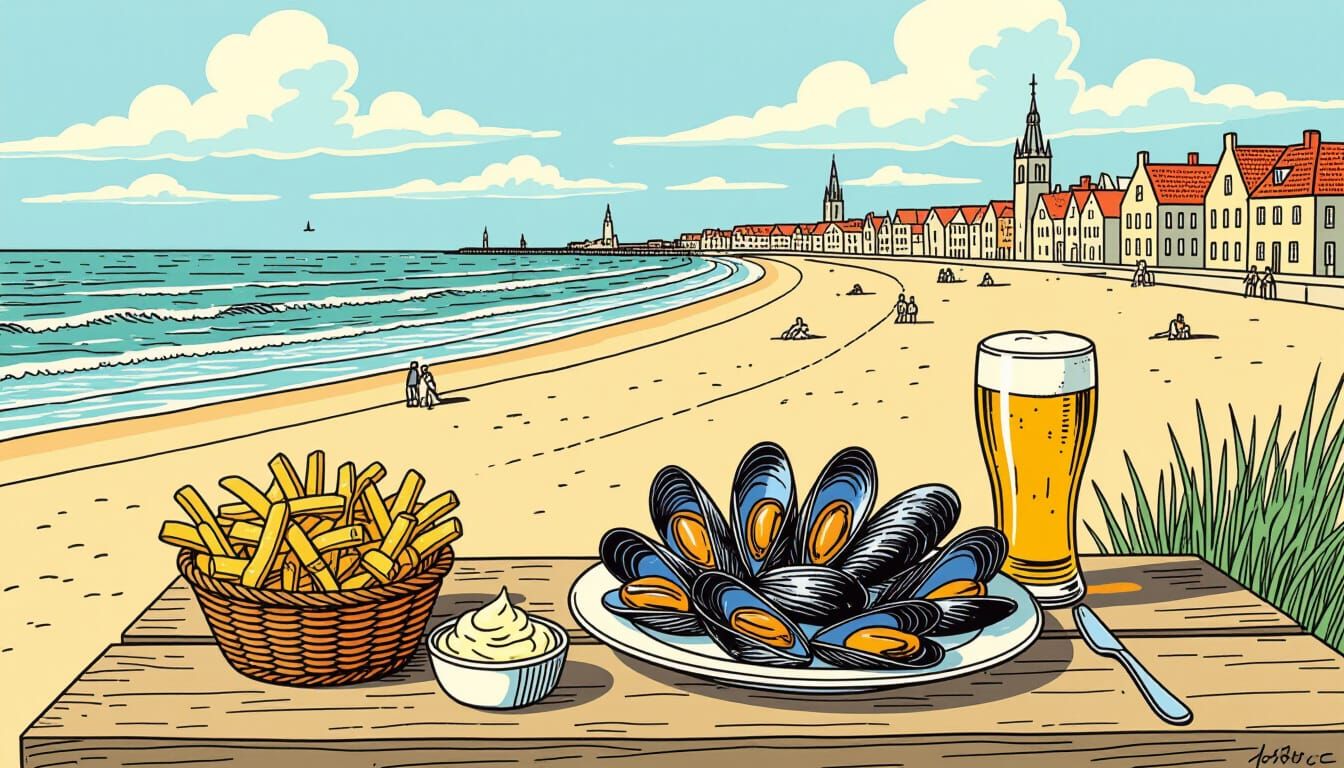 Belgian Coastal Delicacies in Comic Art Style