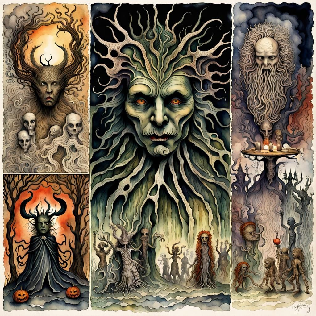 Sinister Wicker Man in Dark Gothic Watercolor