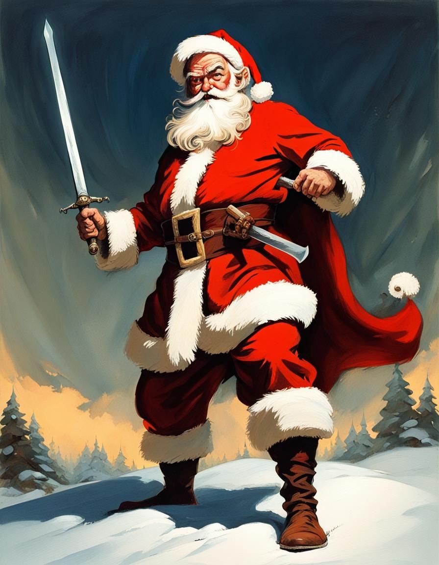 Santa Claus as Barbarian Hero in Frazetta Style