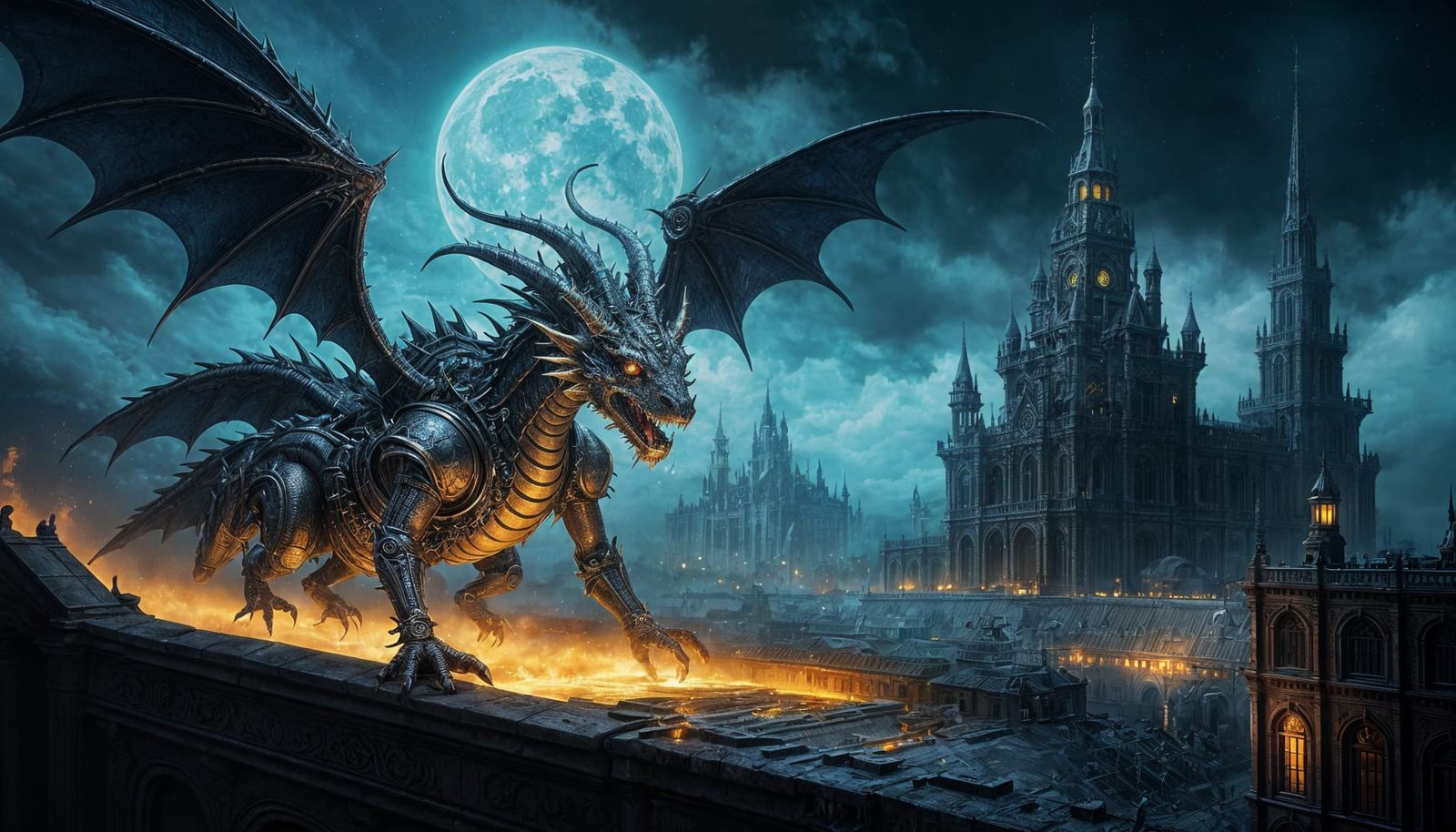 Steampunk Dragon on Parapet