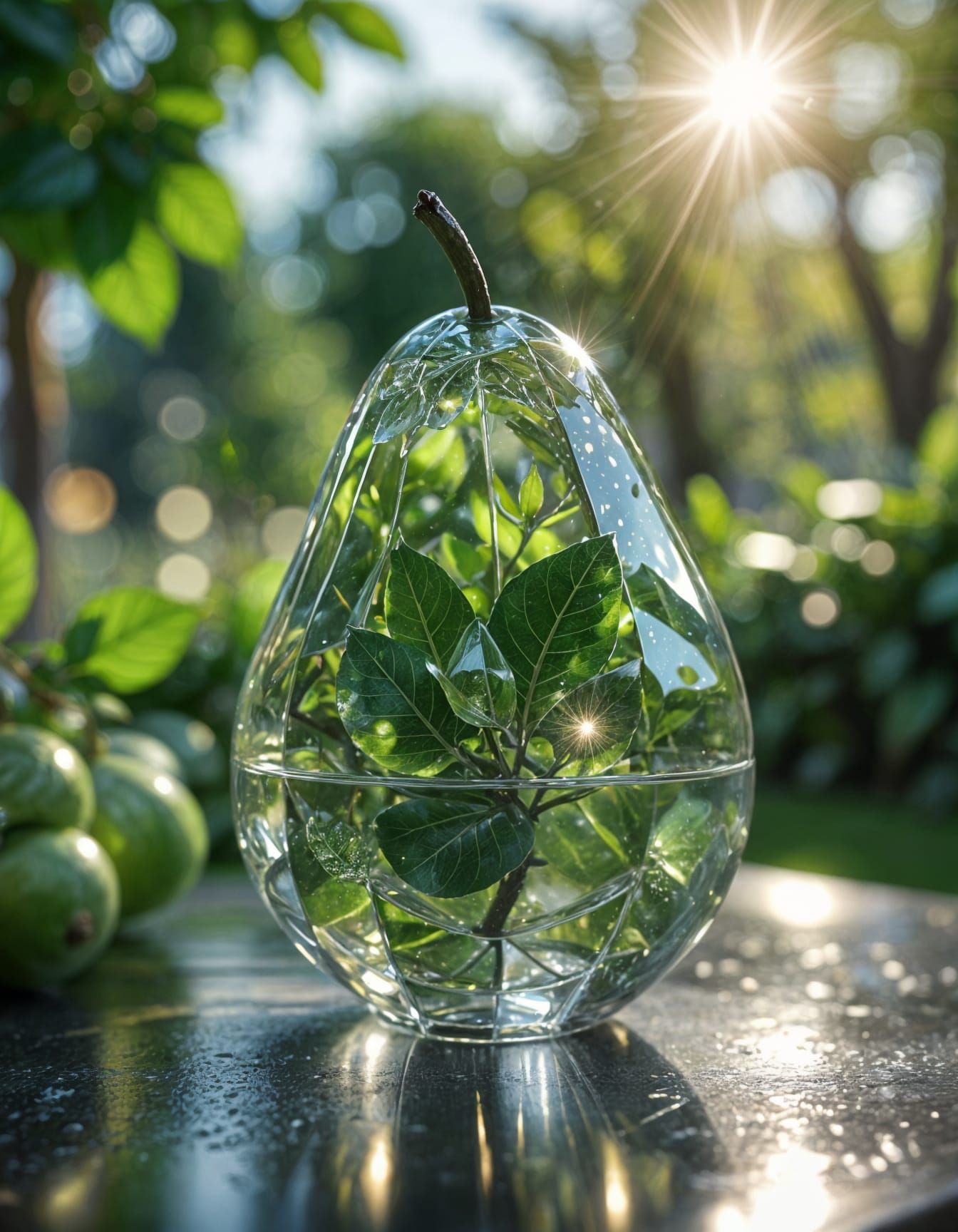 Surreal Crystal Pear in Vibrant Glass
