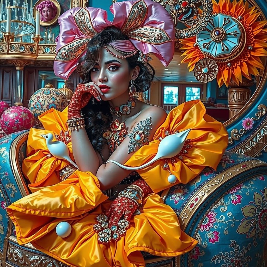 Opulent Woman in Surreal Psychedelic Dreamscape