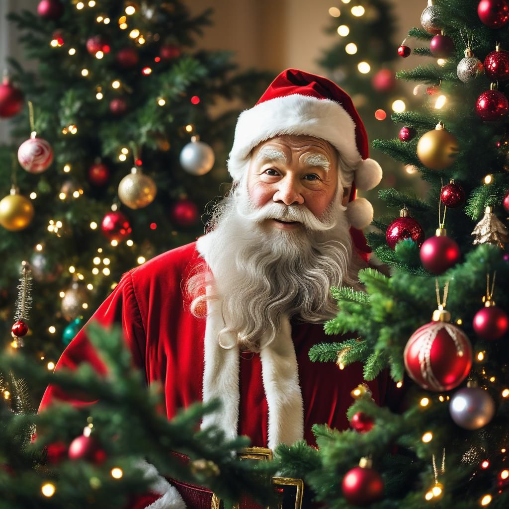 Santa Claus Portrait in Front of Christmas Tree