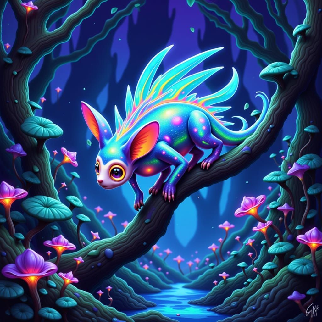 Bioluminescent Creature in Lush Alien Forest