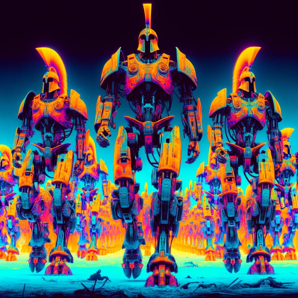 Eerie Cinematic Vision of Robotized Hoplites in Battle