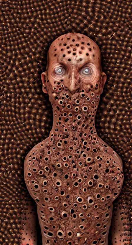 Hyperrealistic Humanoid Figure Covered in Holes