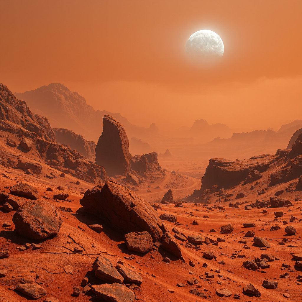 Martian Landscape with Mysterious Shapes in the Distance