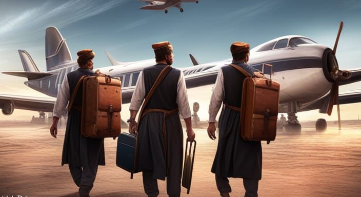 Bihari Men at Airport: Detailed Matte Painting