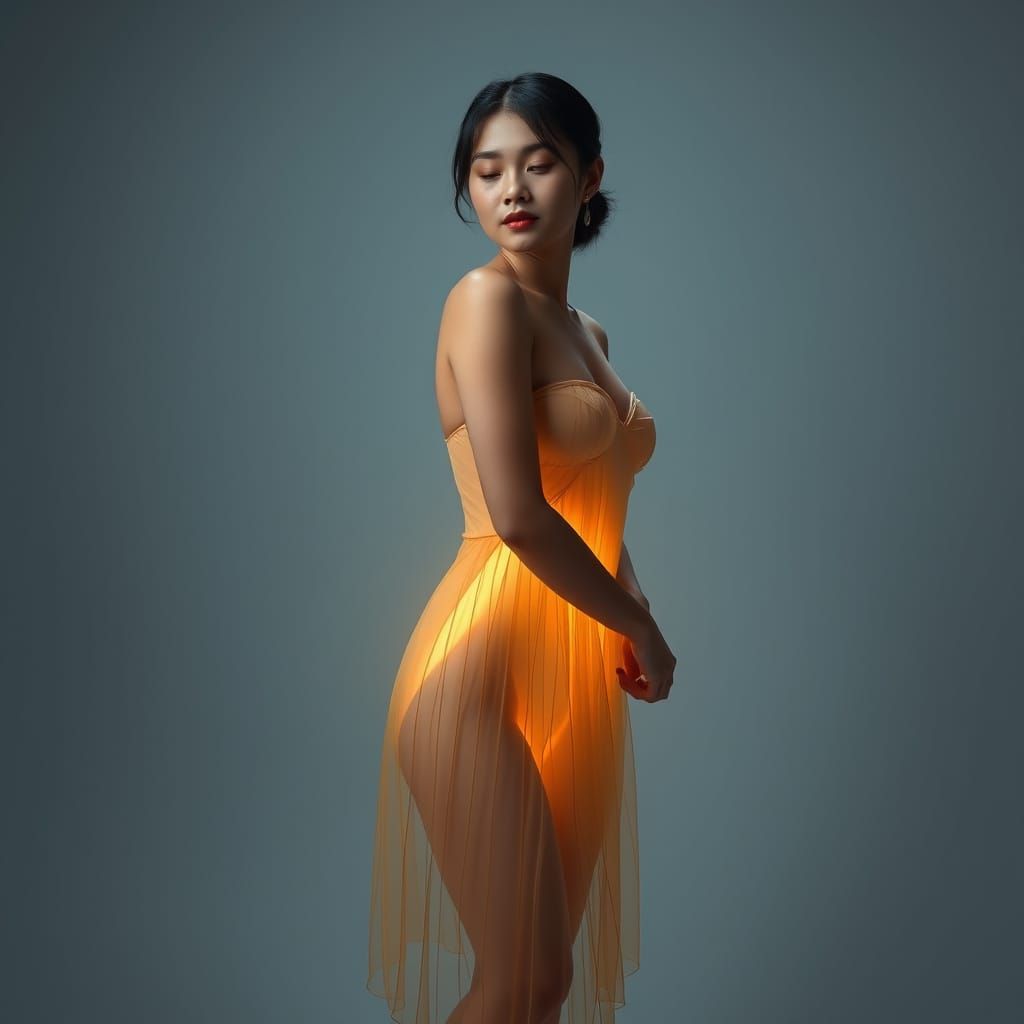 Woman With Internal Diffuse Glow in Sheer Dress