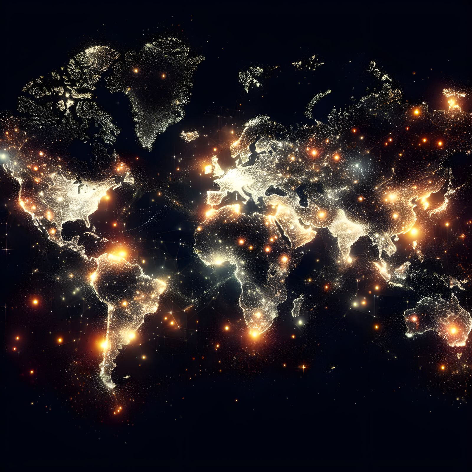 Luminous World Map of Sparkling Cities in Cinematic Style