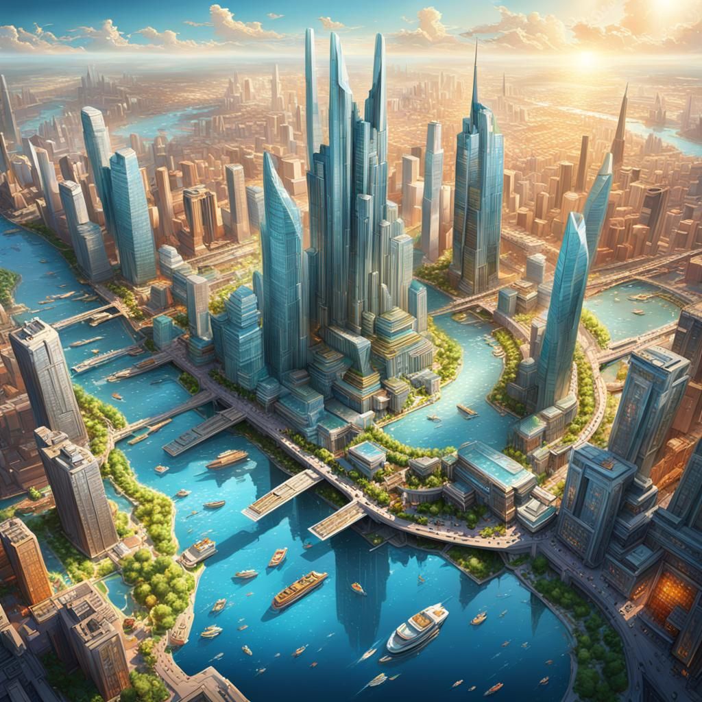Hyperrealistic Ivory Utopian City Concept Art