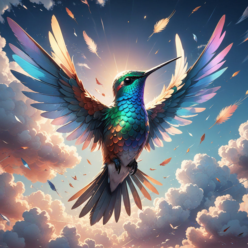 Whimsical 3D Anime Art of a Hummingbird in Flight