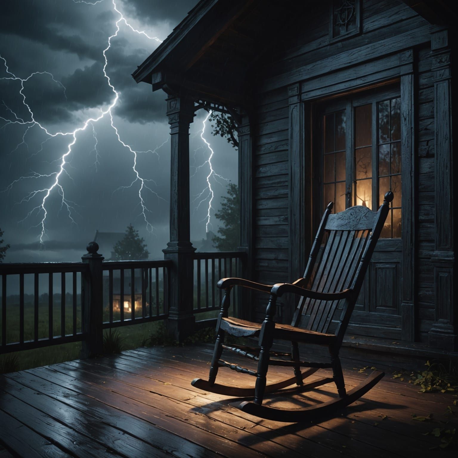 Haunted House Porch Rocking Chair in Dark Fantasy Style