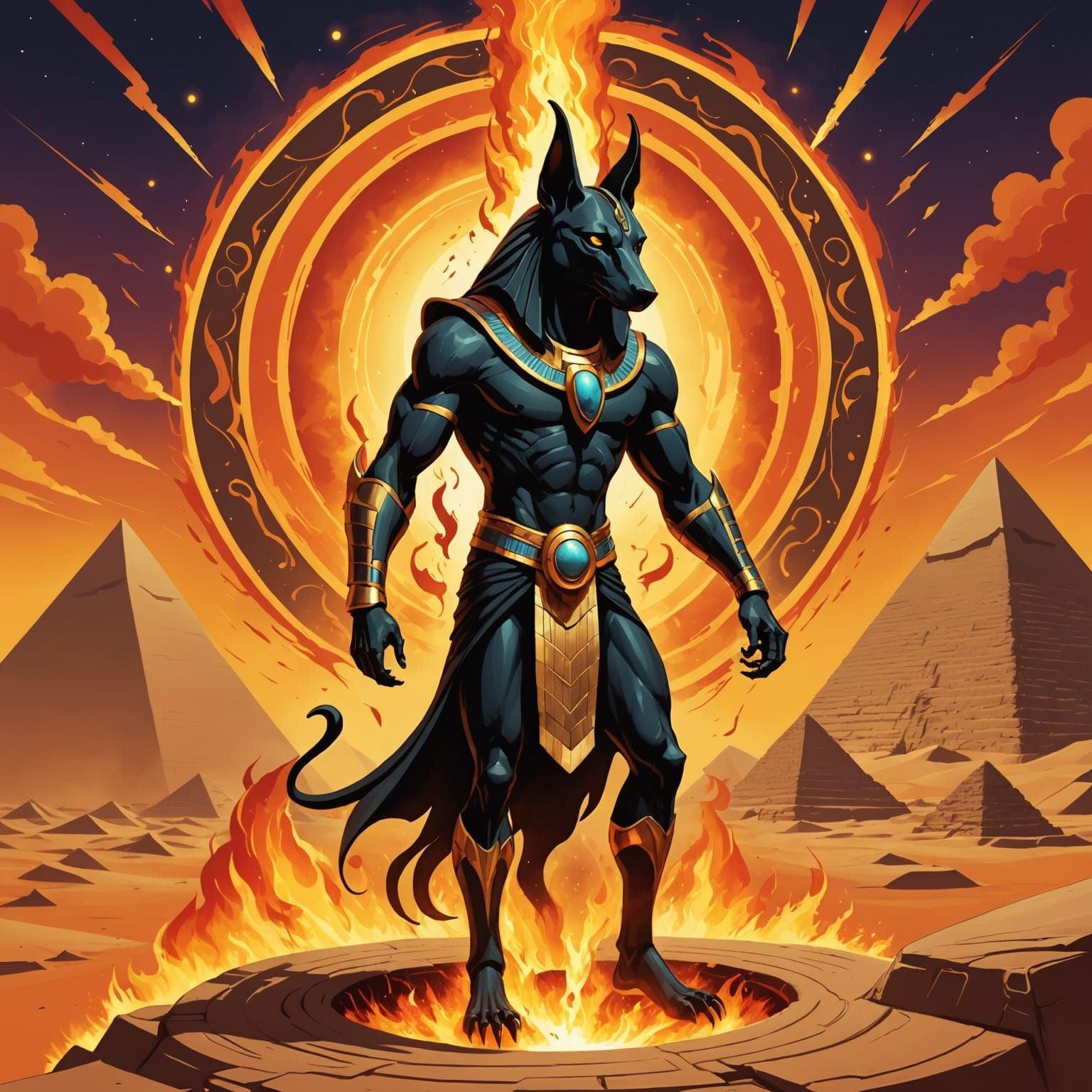 Anubis Emerges From Fiery Wormhole