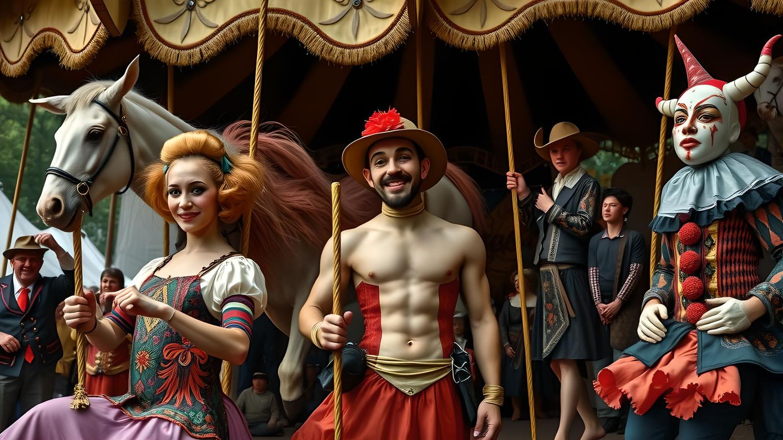 Circus Artists in Amsterdam Park: Oil Painting
