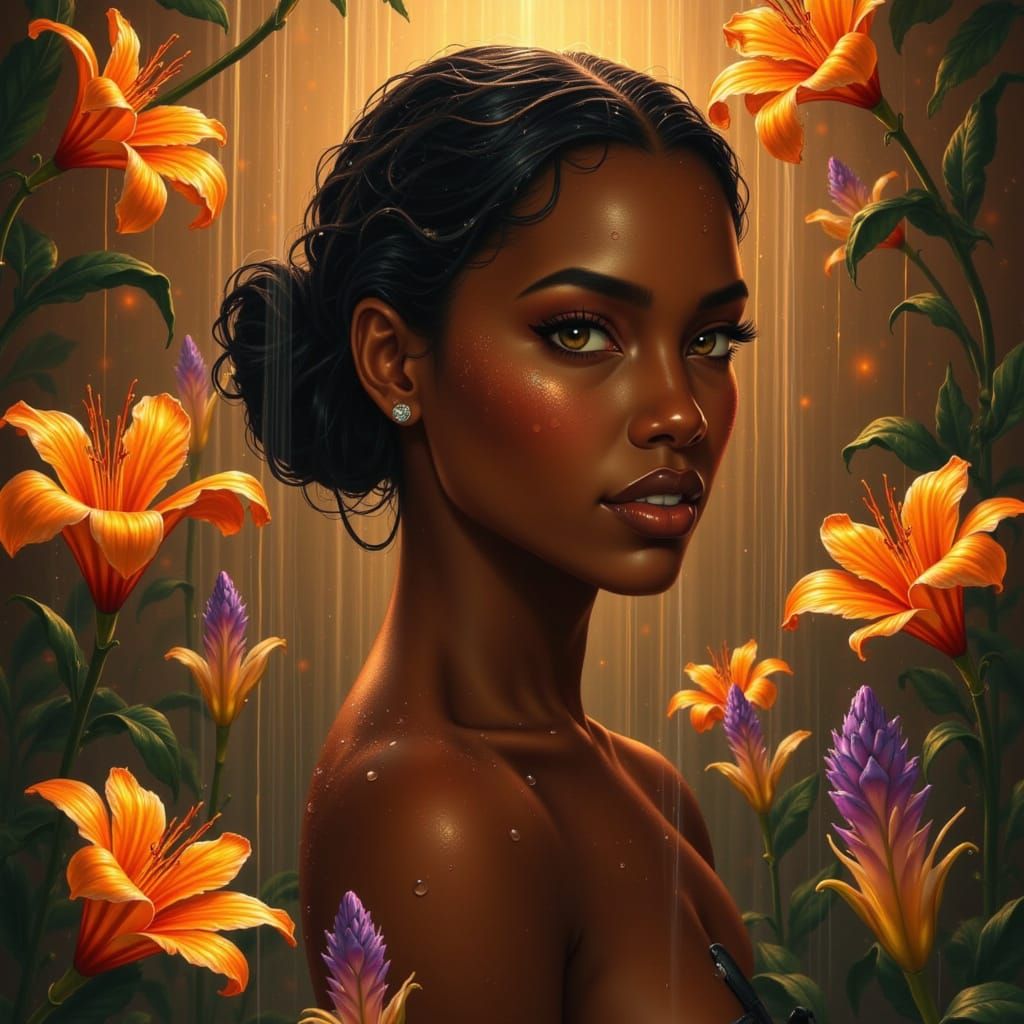 <lora:Gallifrey:1.0>  A stunning black woman with perfect proportions, flawless eyes, and luscious dark skin, stands in ...