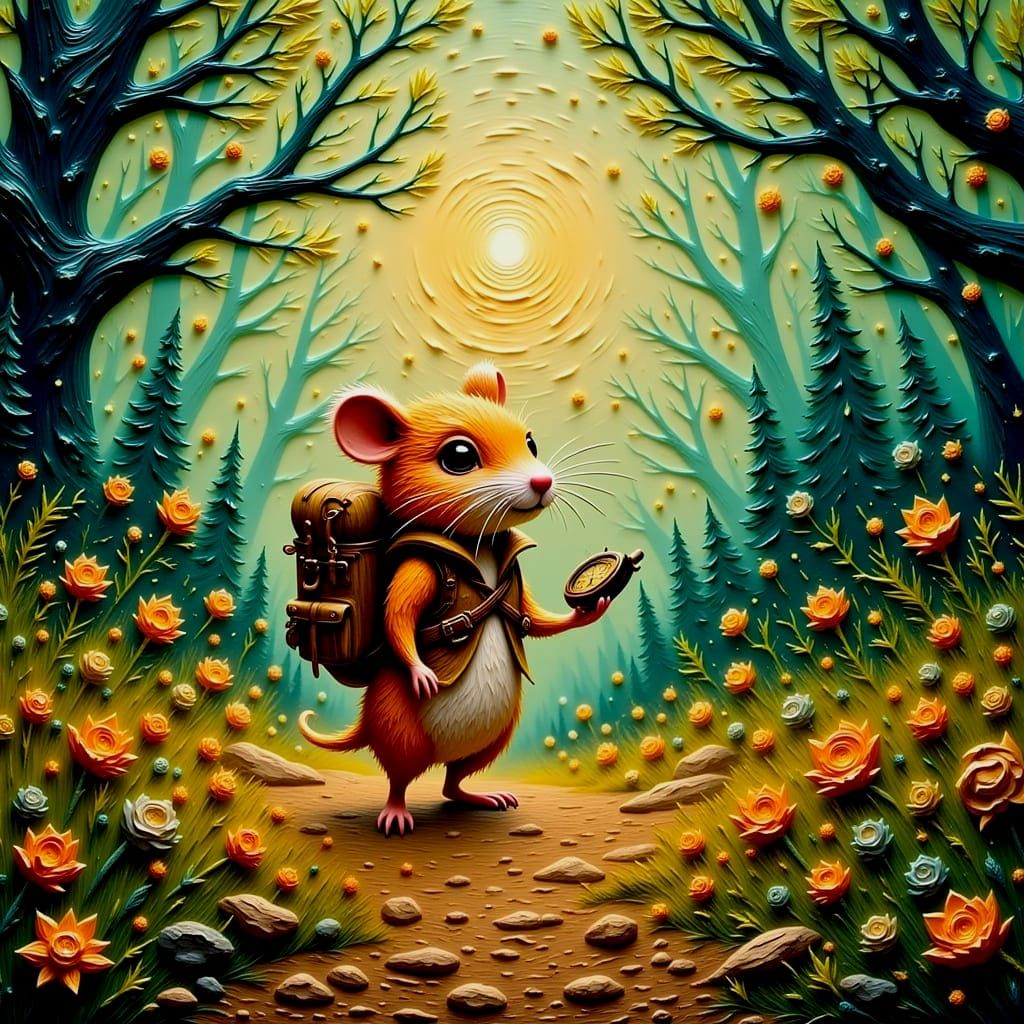 Hamster Adventurer in Impasto Style