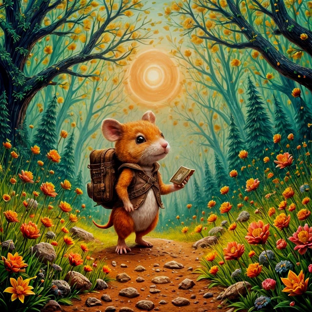 Hamster Adventurer in Impasto Style