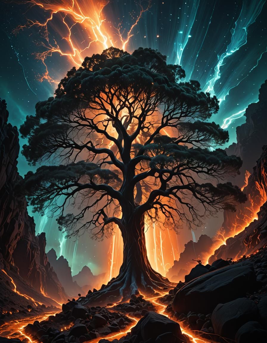 Magical Lava Tree Solargraph in Photorealistic Style