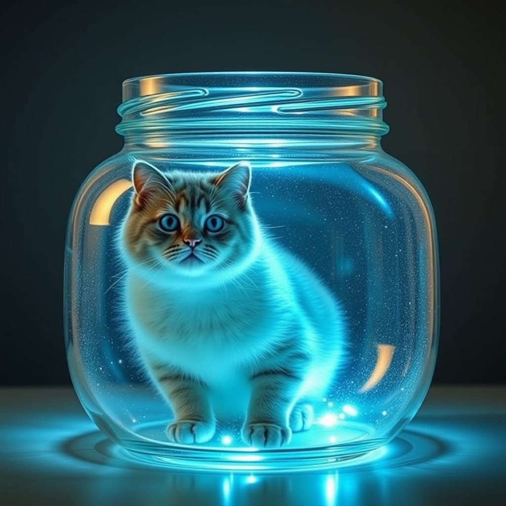 Surrealistic Cat Portrait in a Glass Container