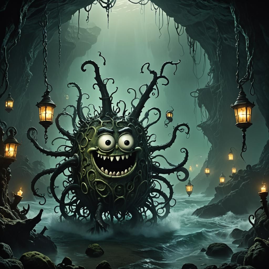 Dark Fantasy Spongebob in Tim Burton Style