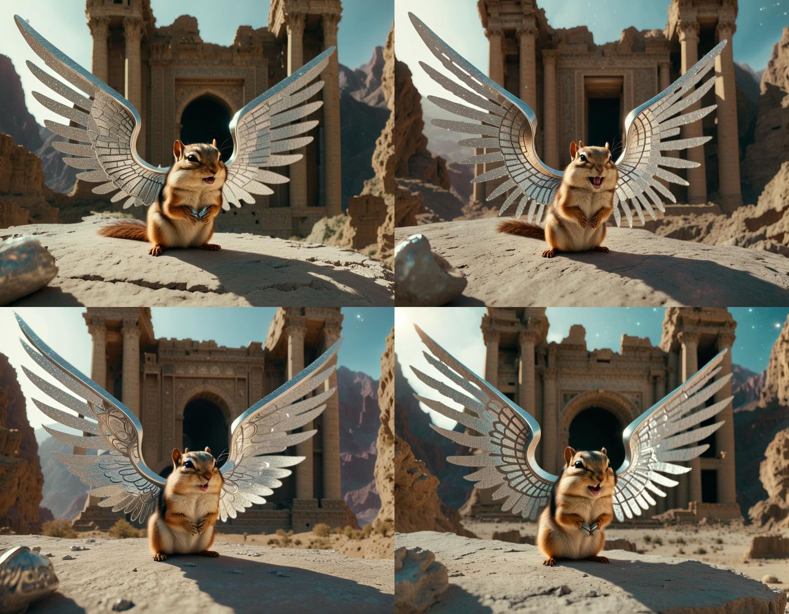 Winged Chipmunk in Ruins: Epic Film Still