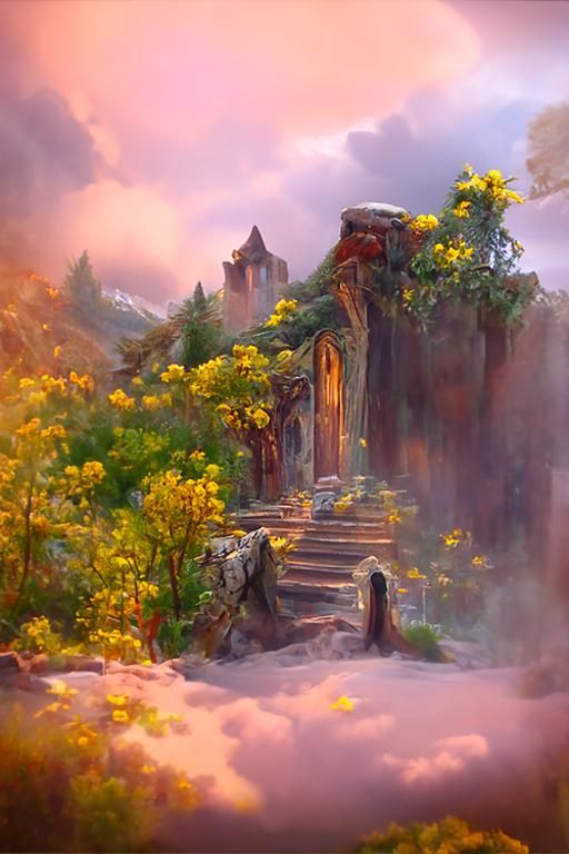 Enchanting Ruined Castle by Lake in Fantasy Landscape