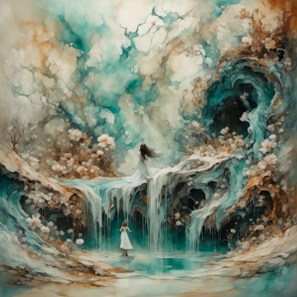 Surreal Desert Pond Monster in Fantasy Book Art