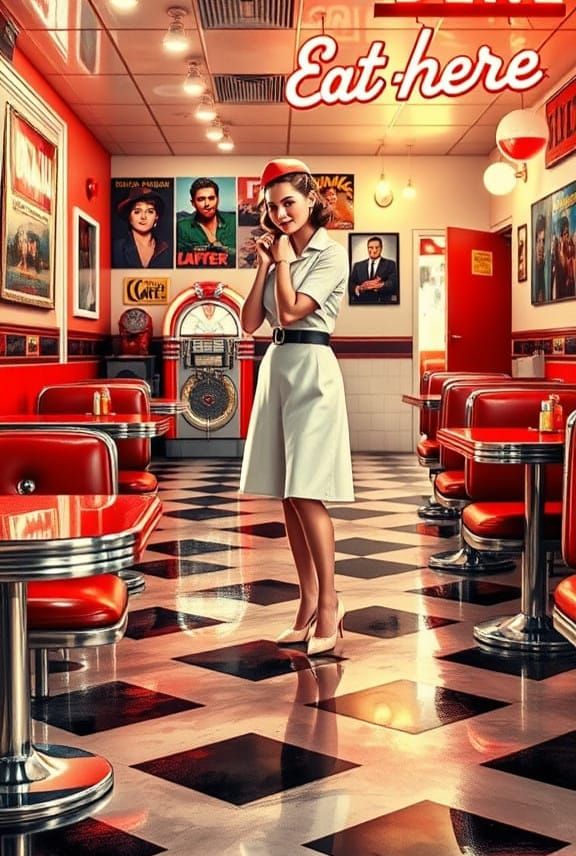 Vintage Diner Scene in Hyperrealistic Watercolor Style