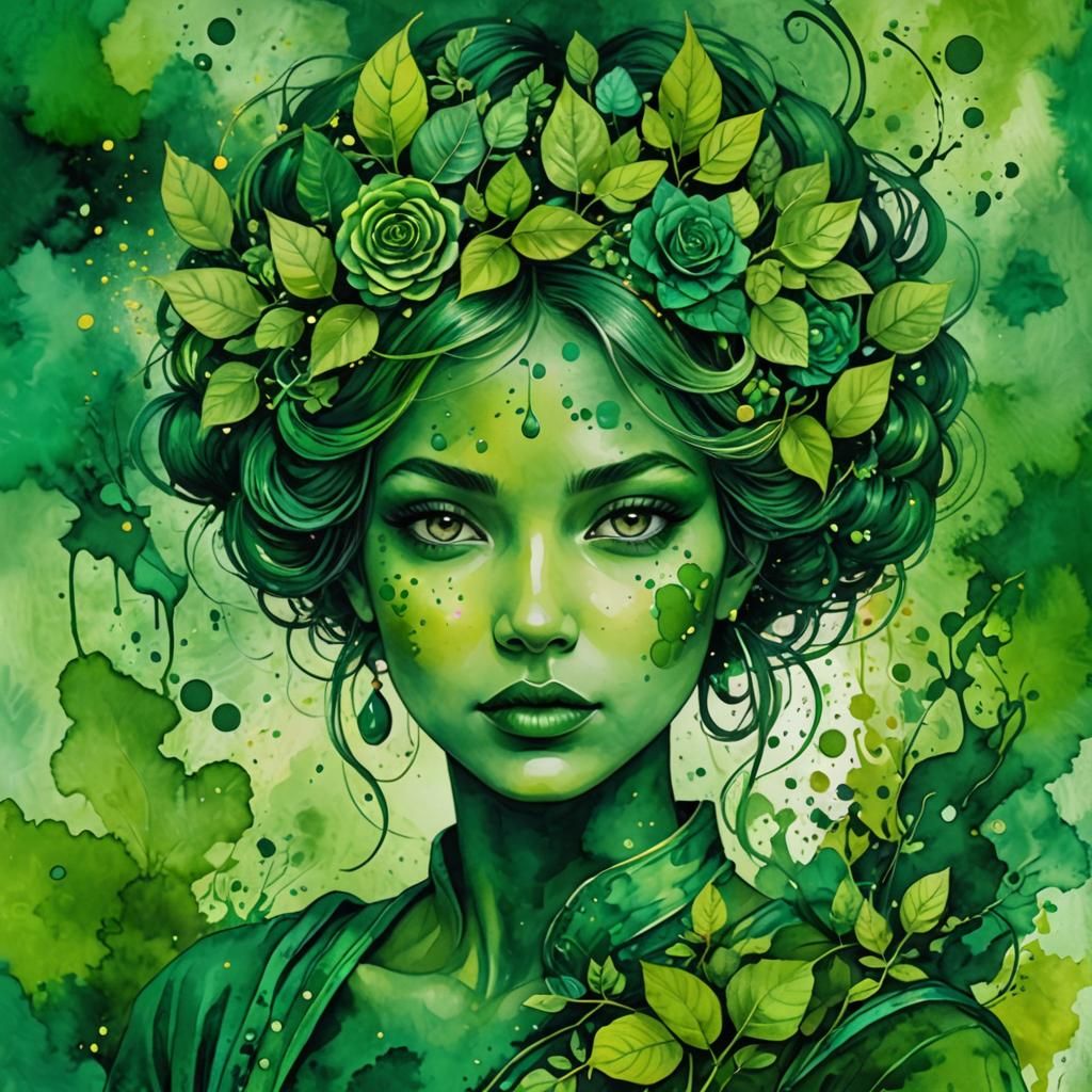 Green Lady with Green Roses