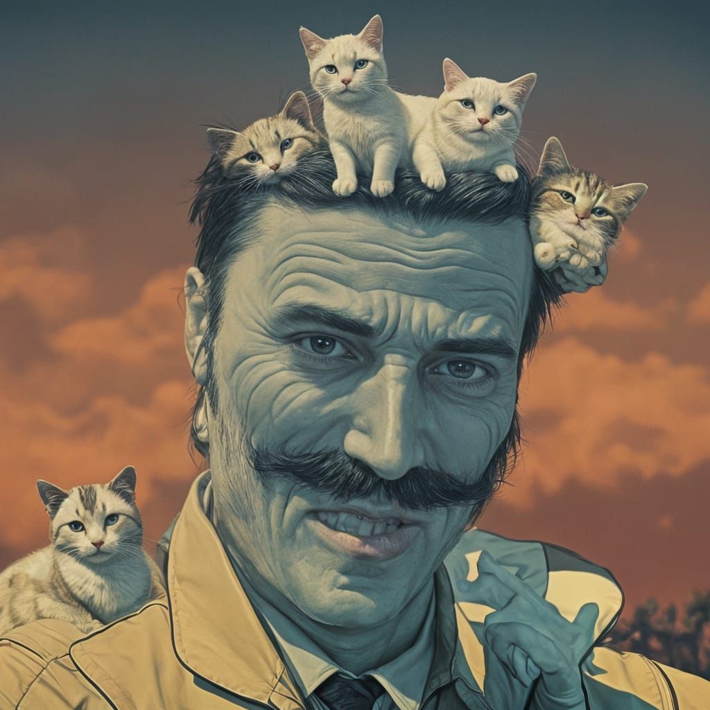 Man with Cat: Cinematic Film Still