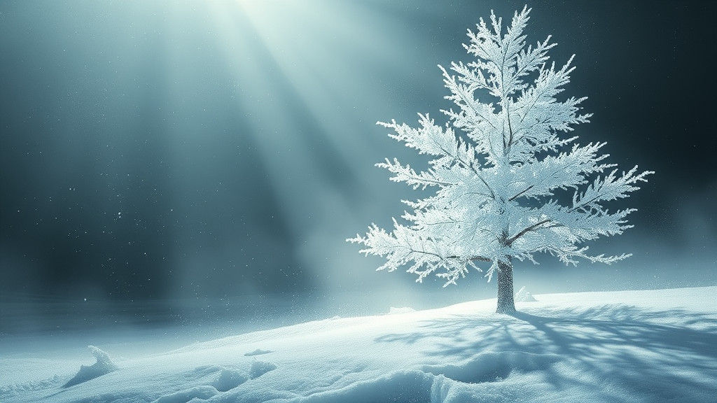 Ethereal Crystal Pine Tree in Chiaroscuro Winter Wonderland
