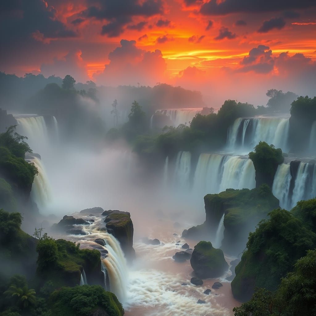 Surreal Sunset on Iguazu Falls