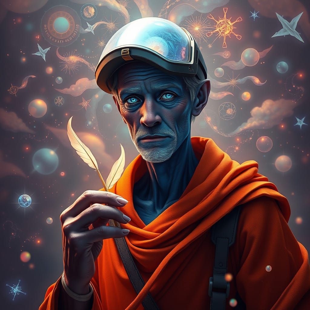 Ethereal Visionary in Vibrant Orange Attire Radiates Creativ...