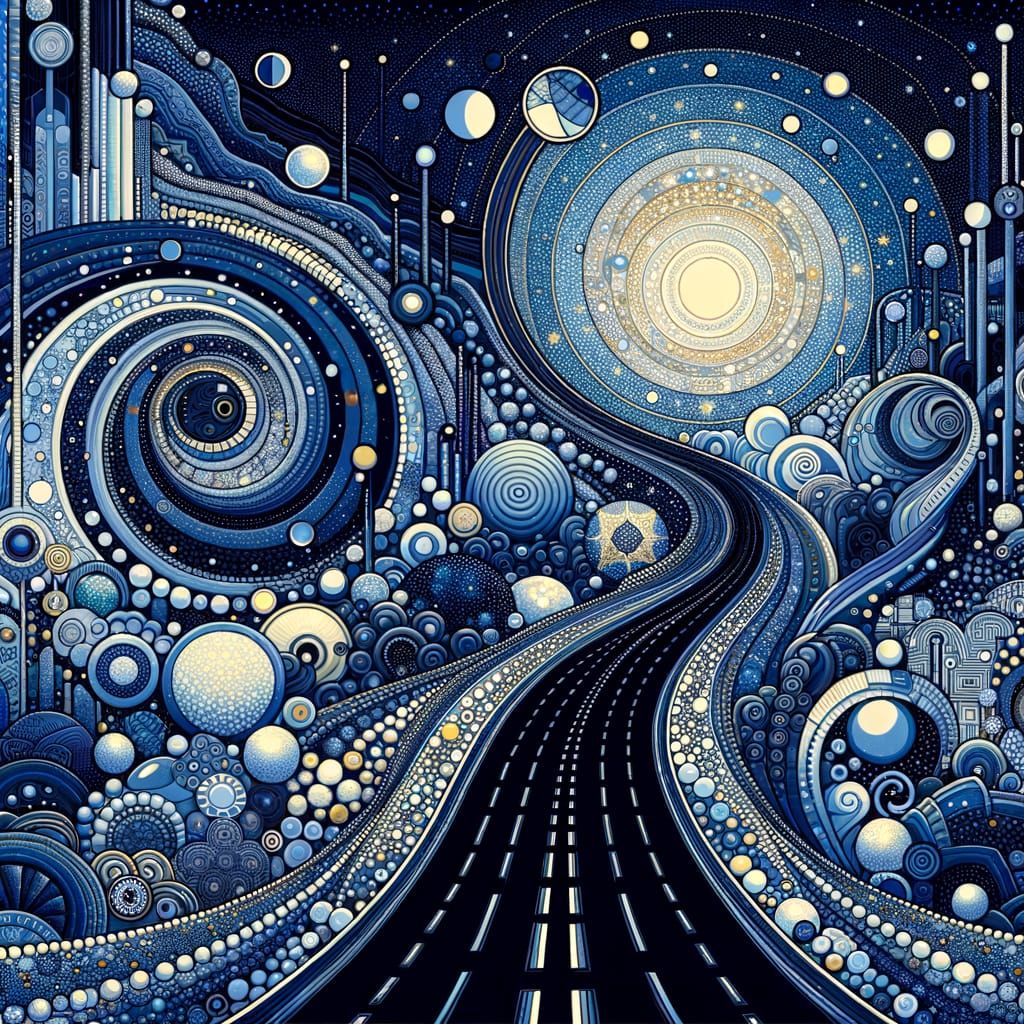 Winding Night Road of Longing in Pop Surrealism Style