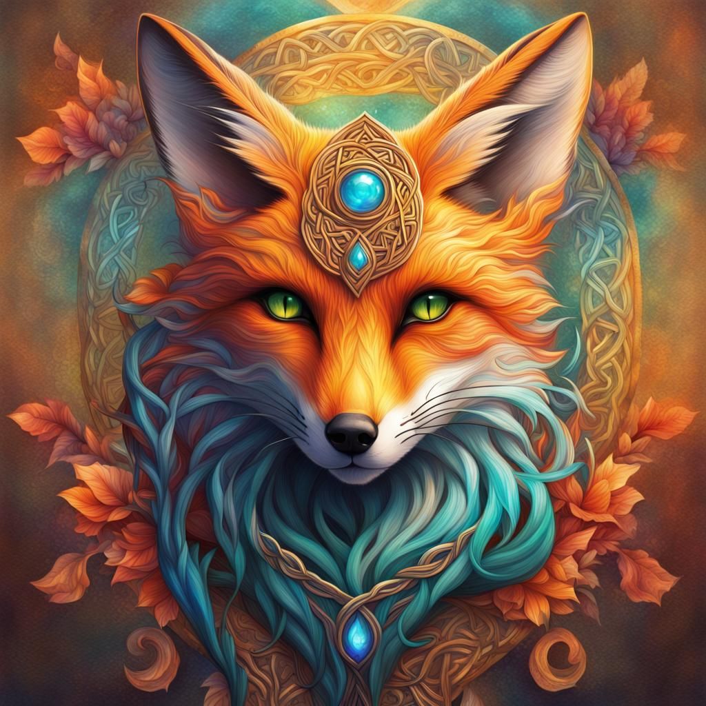 Celtic Goddess Nature Fox in Splash Art Style