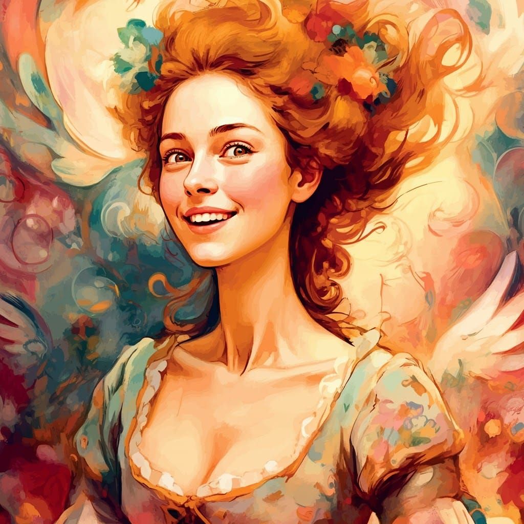 Whimsical Woman's Joyful Infatuation in Rococo Style