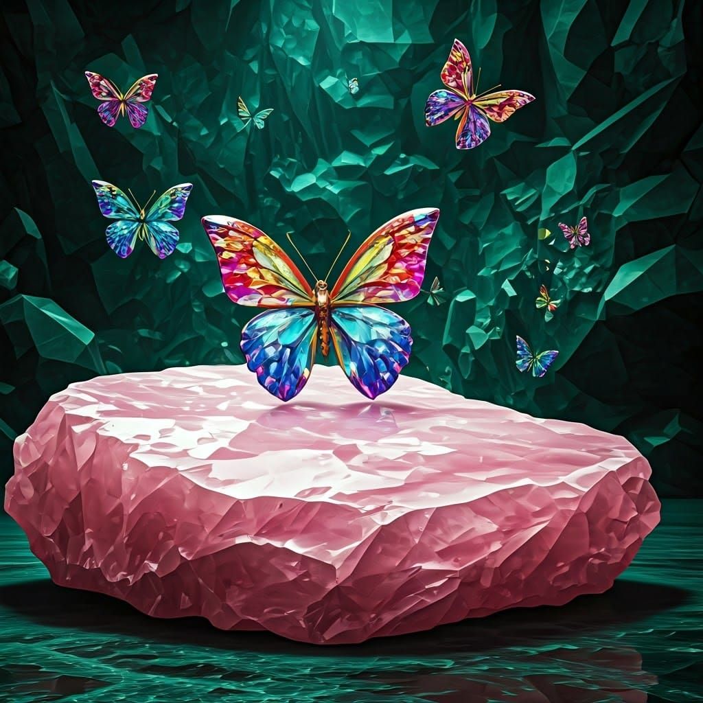 Crystal Butterflies in an Emerald Cave