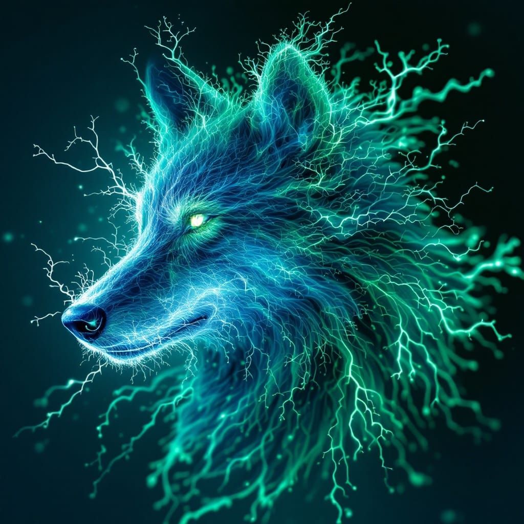 Fractal Electrostatic Wolf in Green and Blue