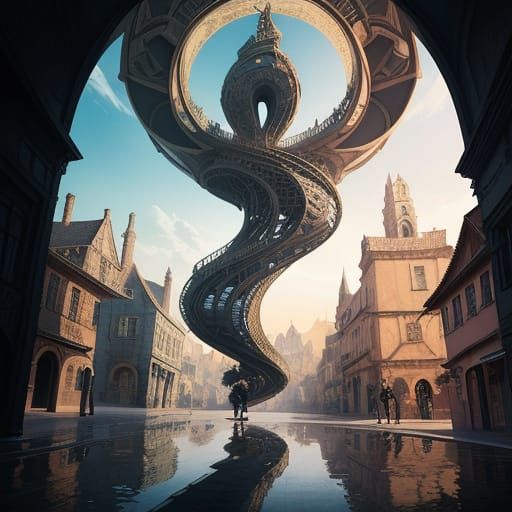 M.C. Escher..Spiral Shelf Futuristic paradoxical art magic r...