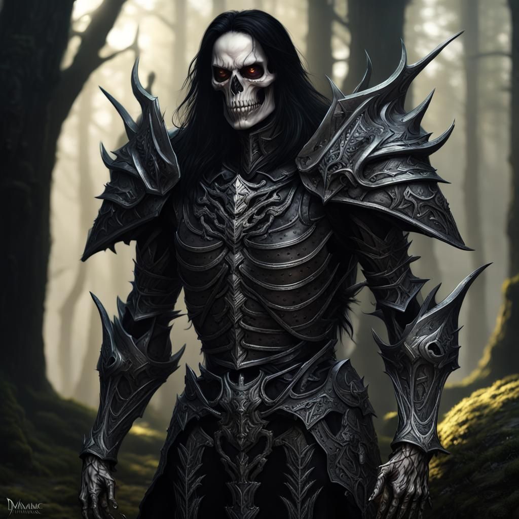 Evil Elf in Skeleton Armor, Dark Fantasy Art