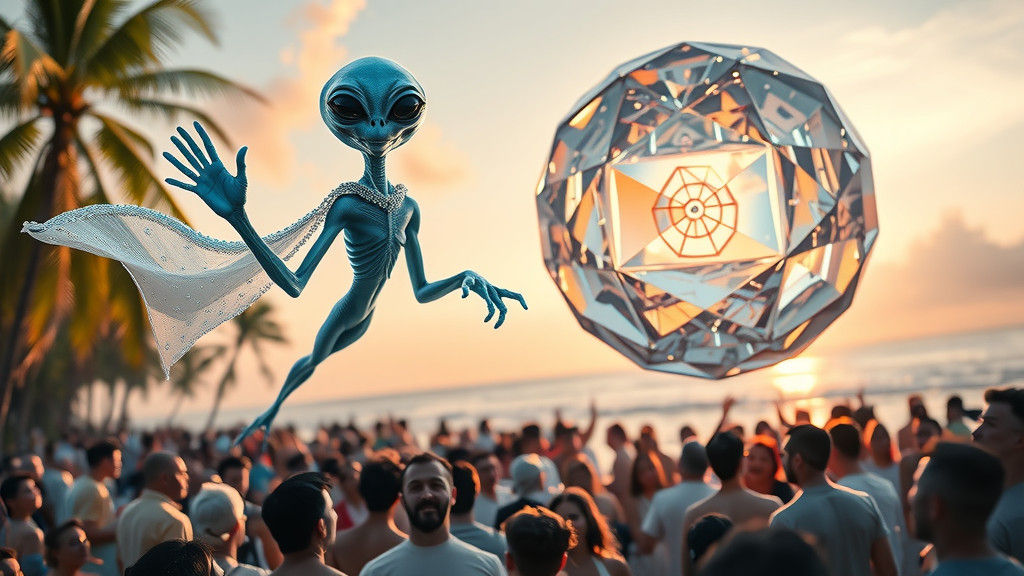 Iridescent Alien Greets Earthlings: Retro-Futuristic Art