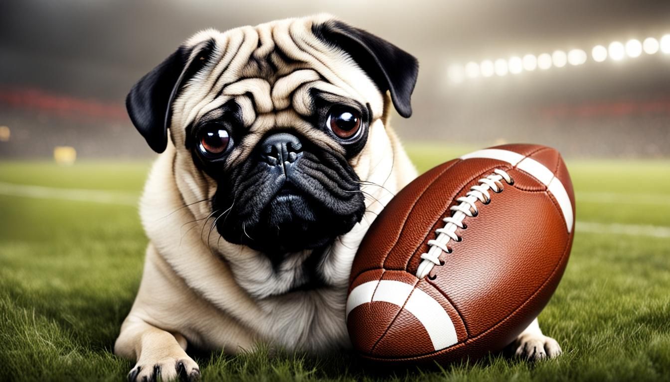 Pug Plays Football in Realistic Style