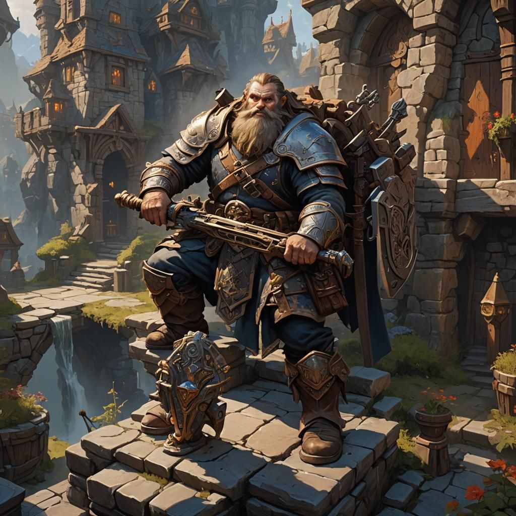 Dwarf Crossbowman Outpost Guard in Dark Fantasy Style