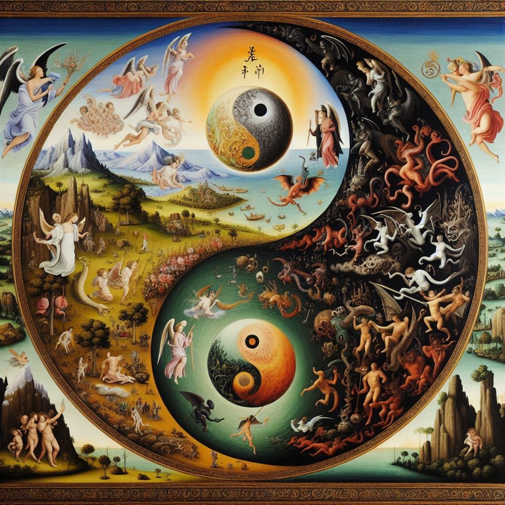 Renaissance Oil Painting: Heaven and Hell Yin-Yang
